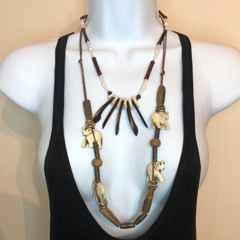 Curated bundle vintage tribal necklaces bundle, boho festival statement look.